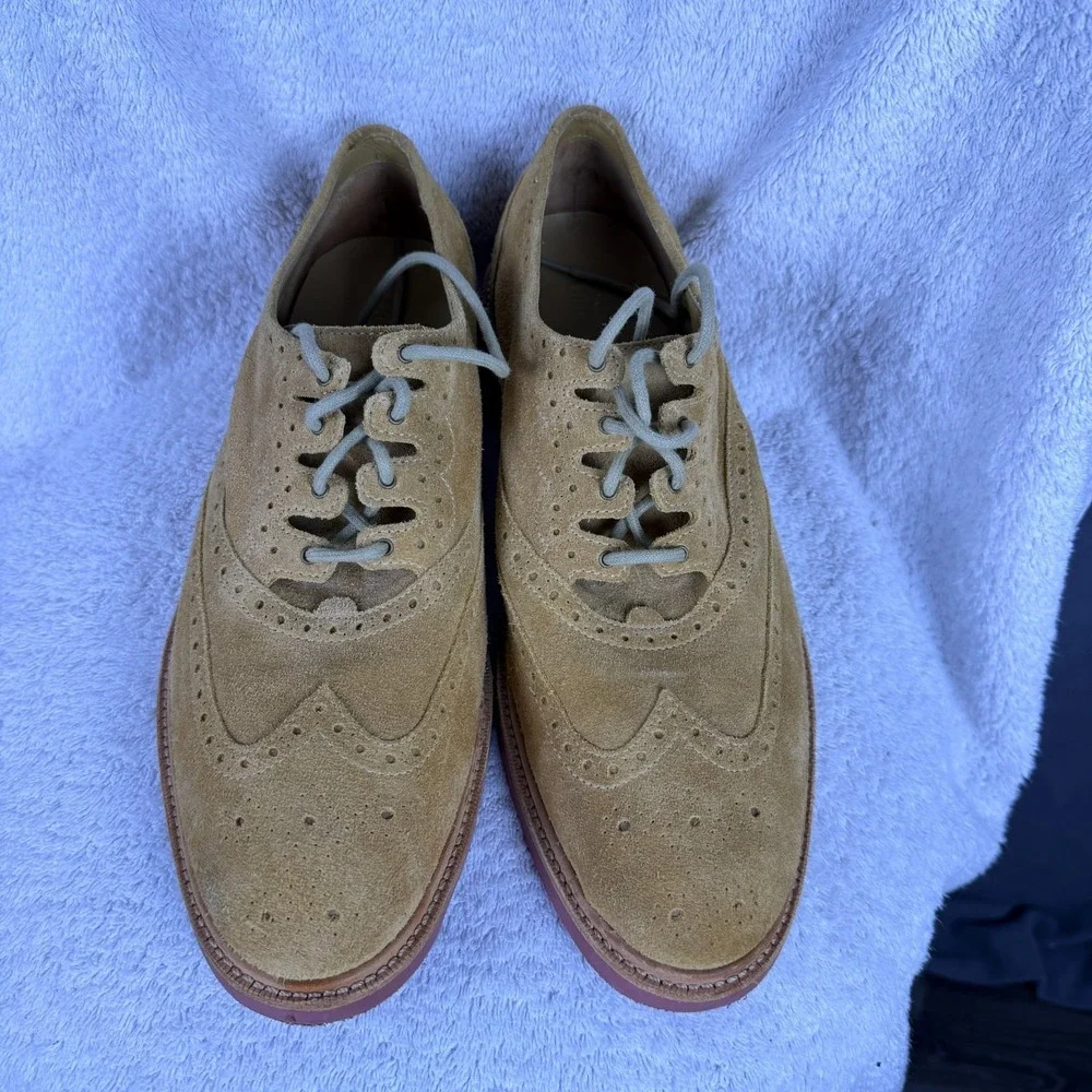 Cole Haan Wingtip Tan Suede Leather Shoes Vibram Soles Mens Size 12‎ M Dress EUC